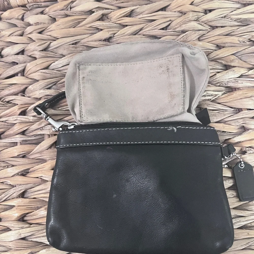 Authentic Coach Black Leather Wristlet with Silver Hardware